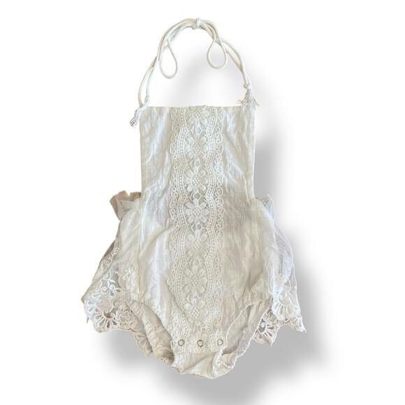 Girls White Lace Romper Halter One Piece Toddler Outfit Birthday Size 100 US 3T - Picture 1 of 7